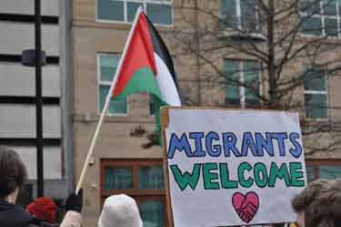 Banner at the demonstration against Racism and in support of refugees, Tudor Square