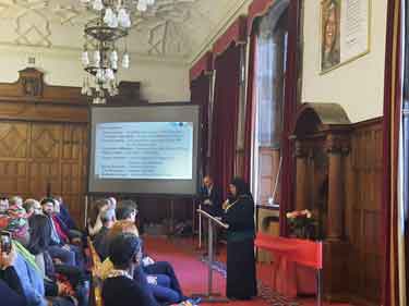 Lord Mayor, Councillor Safiya Saeed speaking at the rededication of the Nelson Mandela room, Sheffield Town Hall
