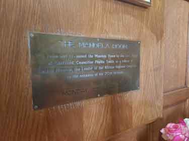 The Mandella Room plaque, Sheffield Town Hall