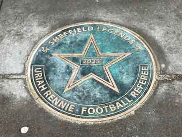 Plaque outside Sheffield Town Hall to honour Uriah Rennie - a Sheffield Legend