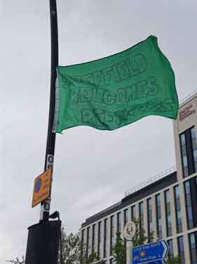 Flag: Sheffield Welcomes Refugees, Sheaf Street
