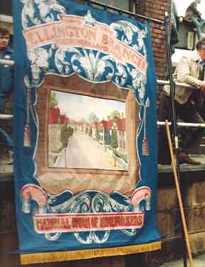 Miners Strike Rally, banner of the Ellington, Northumberland Branch of the National Union of Mineworkers