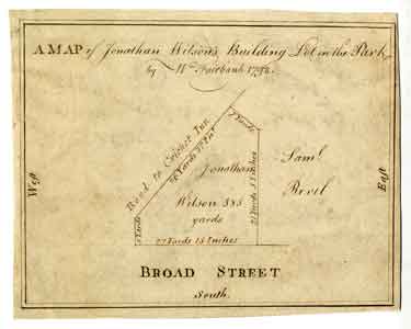 A map of Jonathan Wilson's building lot in the Park [Cricket Inn Road]