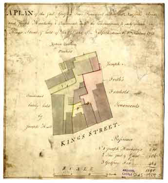 A plan of the Jail, Godfrey Fox's Tenement called the Norfolk Arms and Joseph Hawksley's Tenements with the Conveniences to each situate in Kings Street and held of the Duke of Norfolk