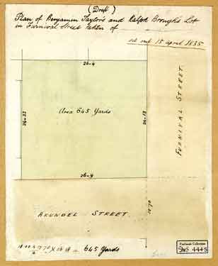 Draft plan of part of Benjamin Taylor’s and Ralph Brough’s lot in Furnival Street