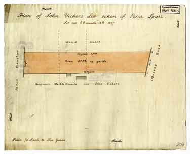 Plan of John Vickers lot taken of Peter Spurr