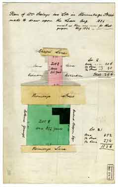 Plan of William Staley’s two lots in Hermitage Street made to draw upon the lease