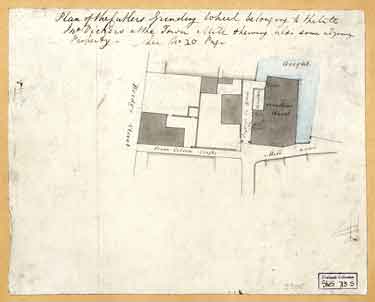 Plan of the cutler’s grinding wheel belonging to the late John Vickers at the Town Mill showing also some adjoining property, [1828]