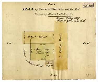 Plan of Charles Houldsworth’s lot taken of Robert Mitchell [St Philip's Road / Robert Street]