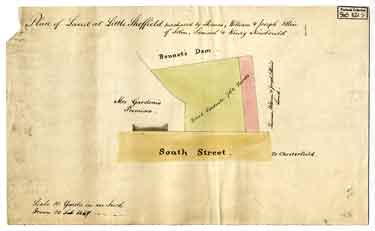 Plan of land at Little Sheffield next to Bennet's Dam at Little Sheffield purchased by Thomas, William and Joseph Ellin of John, Samuel and Henry Newbould
