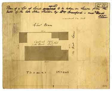 Plan of a lot of land [in Thomas Street] agreed to be taken on lease from the executors of the late John Sheldon by William Crawford