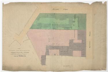 Plan of the premises in Arundel Street and Sycamore Street belonging to Parker, Potts and Denton, and of the adjoining premises belonging to James Hibberson, [1827]
