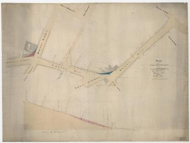 Plan of Baker's Hill and Shude Hill shewing a proposed improvement there with a section of Baker's Hill and part of Shude Hill