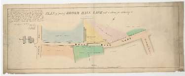 Plan of part of Broom Hall Lane, with a scheme for widening it