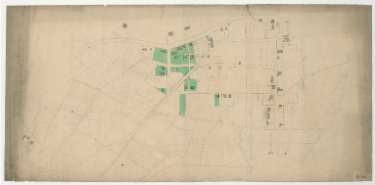 Glossop Road. Outline of streets between Western Bank, Gell Street and Broomspring Lane, with TB Holy’s land shown by green, 	[1806], [1821]