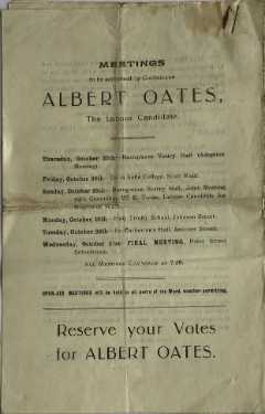 Back cover of election leaflet of Albert Oates, Labour Party for Burngreave Ward in the Municipal Elections