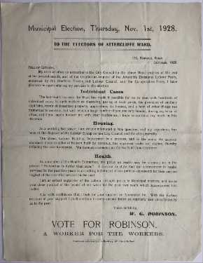 Election leaflet for W.G. Robinson, Labour Party for Attercliffe Ward in the Municipal Elections