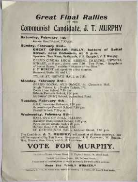 List of final rallies for J.T. Murphy (1888 - 1965), Communist candidate, Brightside by-election