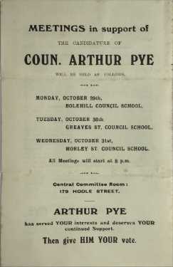 Back cover of lection leaflet of Arthur Pye, Independent candidate for Walkley Ward in the Municipal Elections 