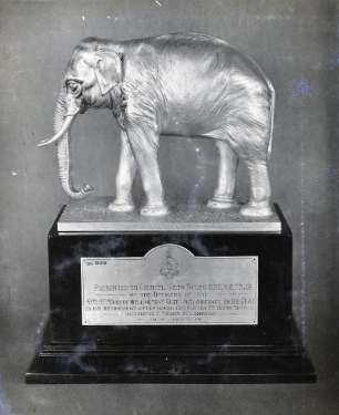 Sterling silver model of an elephant made for the 5th Duke of Wellington's Regiment, made by Walker and Hall