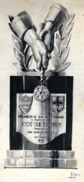 Sketch of a trophy made for Philadelphia and Nottingham Rotary Clubs, made by Walker and Hall