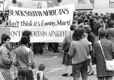Demonstration outside The Crucible boycotting Marti Caine