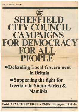Sheffield City Council Campaigns for Democracy for ALL people, anti-apartheid declaration
