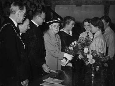John Henry Bingham, Lord Mayor of Sheffield, 1954-1955: Hurlfield Grammar School for Girls. Prize giving, Victoria Hall, Norfolk Street