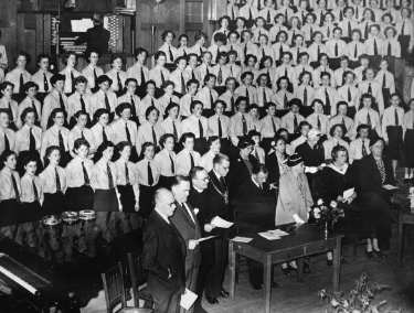 John Henry Bingham, Lord Mayor of Sheffield, 1954-1955: Hurlfield Grammar School for Girls. Prize giving, Victoria Hall, Norfolk Street
