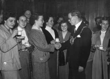 John Henry Bingham, Lord Mayor of Sheffield, 1954-1955: Receiving party of girls from Bochum [Germany], Town Hall