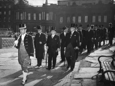 John Henry Bingham, Lord Mayor of Sheffield, 1954-1955: [Procession for the] installation of Master Cutler (William G. Ibberson), Church Street