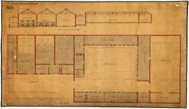 Wadsley Asylum / Middlewood Hospital - workshops (boilerhouse, bakehouse, brewhouse, weaving shed etc.) plan and section