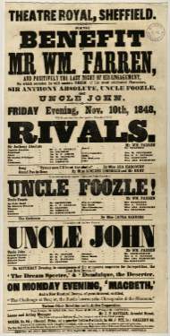 Theatre Royal playbill: For the benefit of Mr Wm. Farren - Rivals, Uncle Foozle and Uncle John, etc., 10 Nov 1848