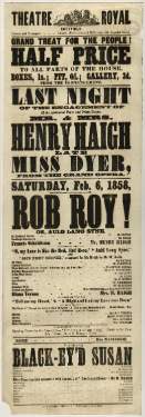Theatre Royal playbill: Rob Roy, etc., 6 Feb 1858