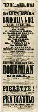 Theatre Royal playbill: Balfe's opera of The Bohemian Girl, etc., 20 March 1858