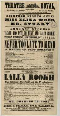 Theatre Royal playbill: Never too Late to Mend, etc., 2-4 Nov 1858