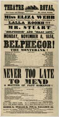 Theatre Royal playbill: Belphegor, etc., 8 Nov 1858