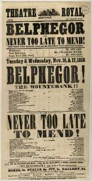 Theatre Royal playbill: Belphegor, etc., 16-17 Nov 1858