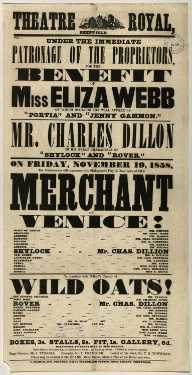 Theatre Royal playbill: Merchant of Venice, etc., 19 Nov 1858