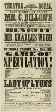 Theatre Royal playbill: Game of Speculation, etc., 26 Nov 1858