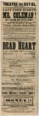 Theatre Royal playbill: The Dead Heart, etc., 6-7 June 1866