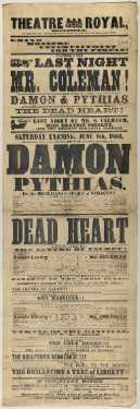 Theatre Royal playbill: Damon and Pythiasas, etc., 9 June 1866