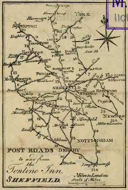 Map of the post roads to and from the Tontine Inn, Sheffield, [1832]