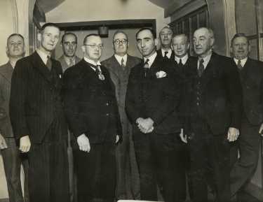 Lord Mayor, Councillor Samuel Hartley Marshall JP (4th left) attending a lunch with the Non Ferrous Scrap Metal Association, Grand Hotel, Balm Green