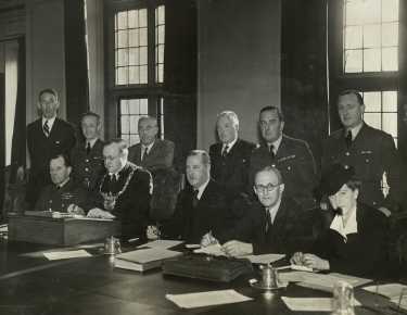 Lord Mayor, Councillor Samuel Hartley Marshall JP (2nd left, sitting) at the annual meeting of the Sheffield Air Training Corps Council, Town Hall, Pinstone Street