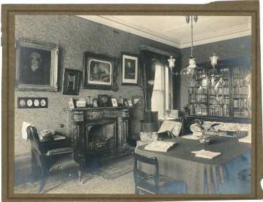 Dining room at Oscathorpe Hills, Pitsmoor, family home of Henry Joseph Wilson (1833-1914) and Charlotte Cowan Wilson (1833-1921), c. 1921