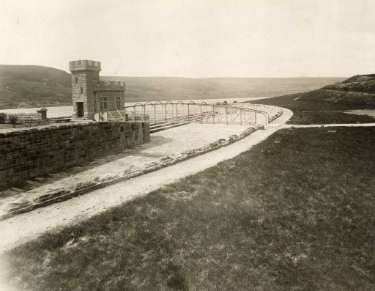 Construction of the Ewden Valley reservoirs showing Broomhead reservoir