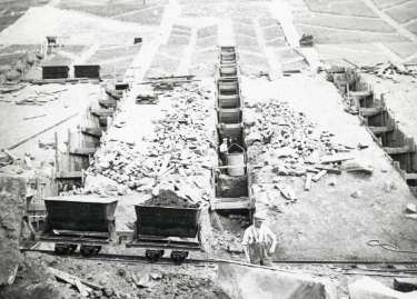 Construction of the Ewden Valley reservoirs showing Broomhead reservoir 
