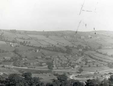 Workmen's huts on the hillside during the construction of the Ewden Valley reservoirs (either More Hall or Broomhead)
