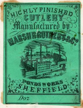 Label for highly finished cutlery manufactured by Marsh Brothers and Co. [Ltd.], Ponds Works, [Shude Lane], Sheffield, c.1877